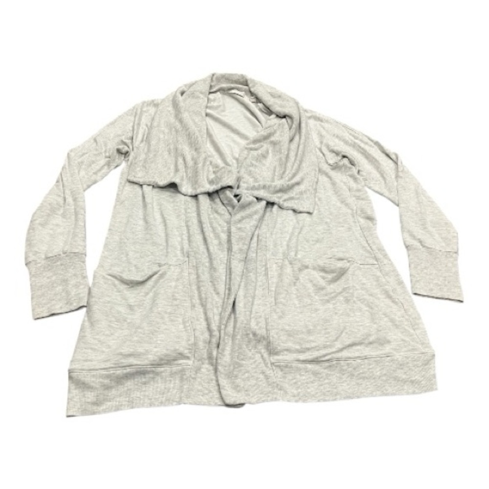 Athleta Size XL Oversized Gray Cream Open Cardigan, Pockets, Stretch Thumbholes